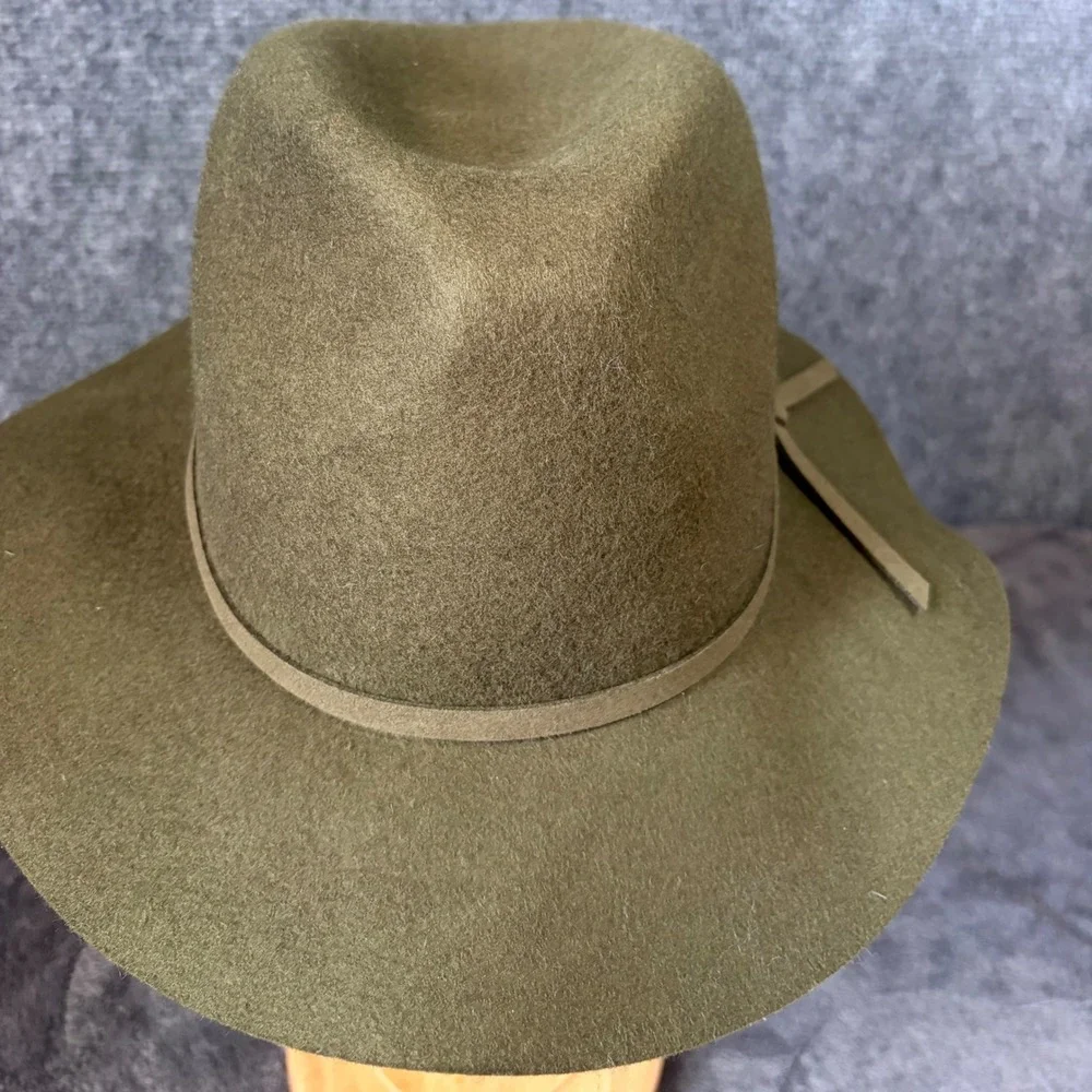 House of Harlow 1960 Fedora Womens OS Olive Green Wool Wide Brim Hat RN75343